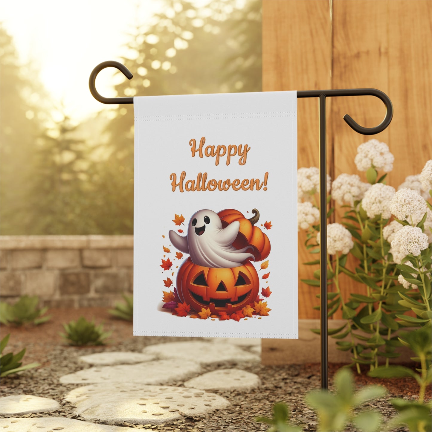 Happy Halloween! Ghost and Pumpkin Garden Flag