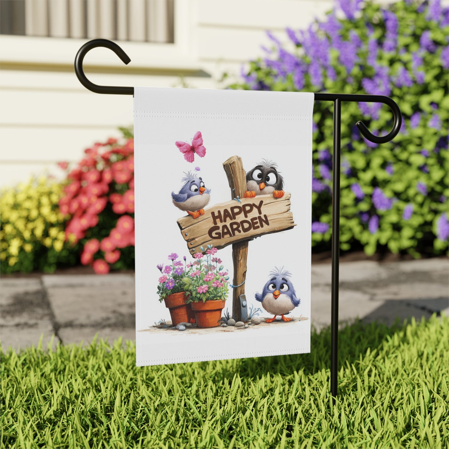 Cute Happy Garden Flag