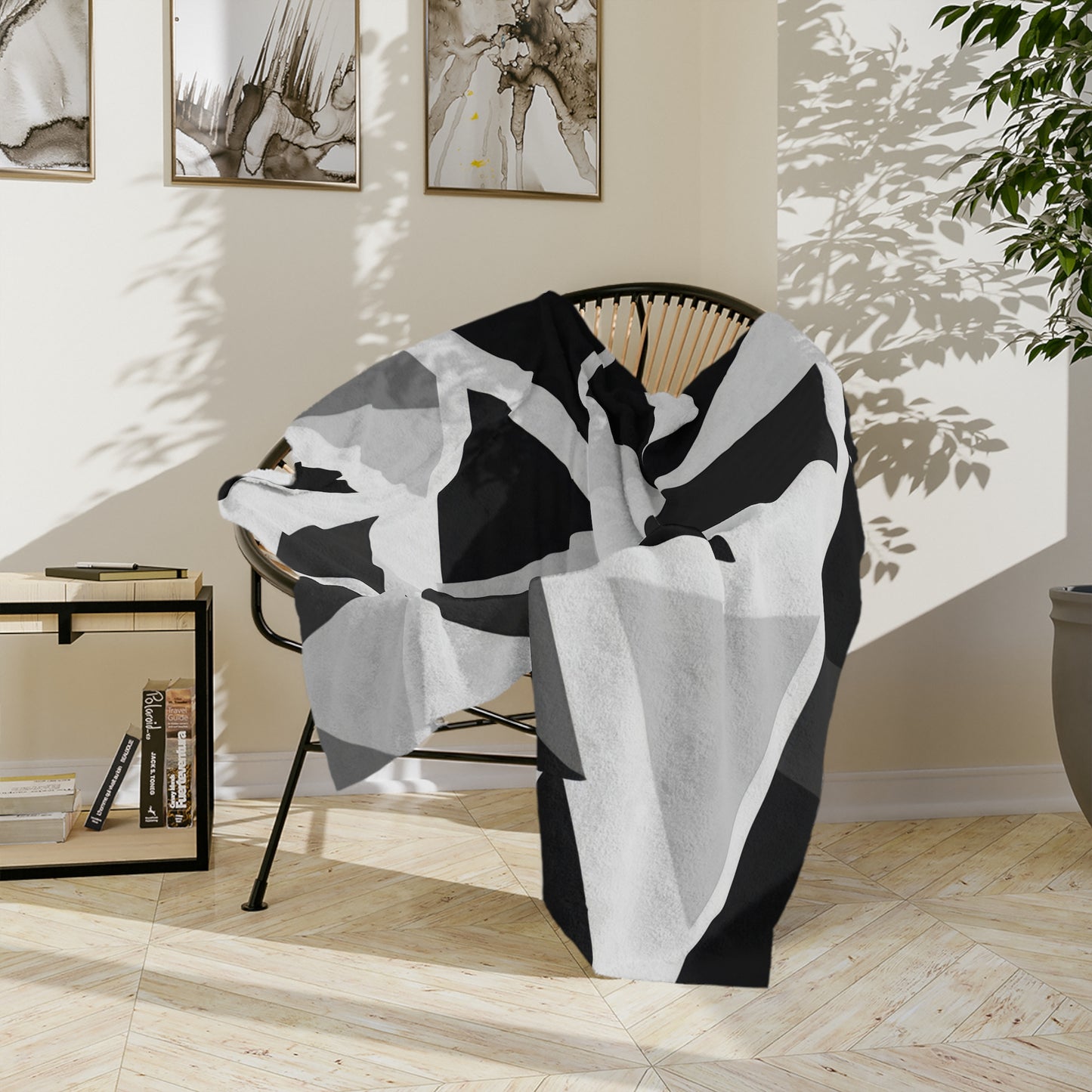 Black and White Abstract Geometric Velveteen Blanket