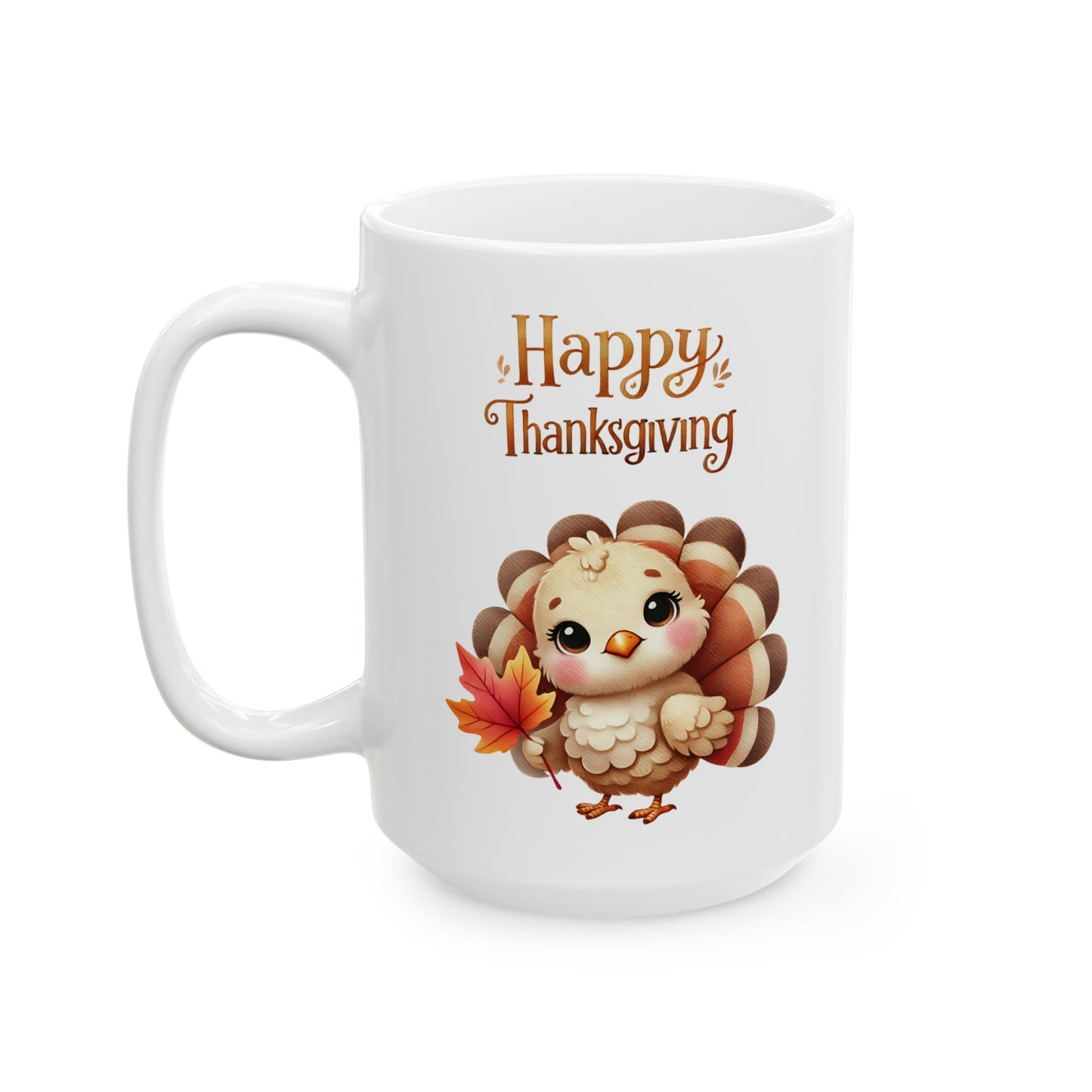 Thanksgiving Coffee Mug Featuring a Cute Baby Turkey Holding a Leaf