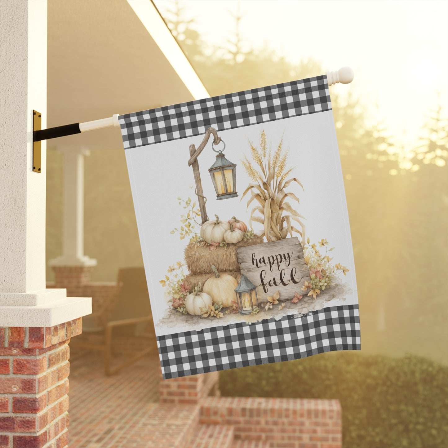 Black and White Buffalo Plaid Fall Garden Flag