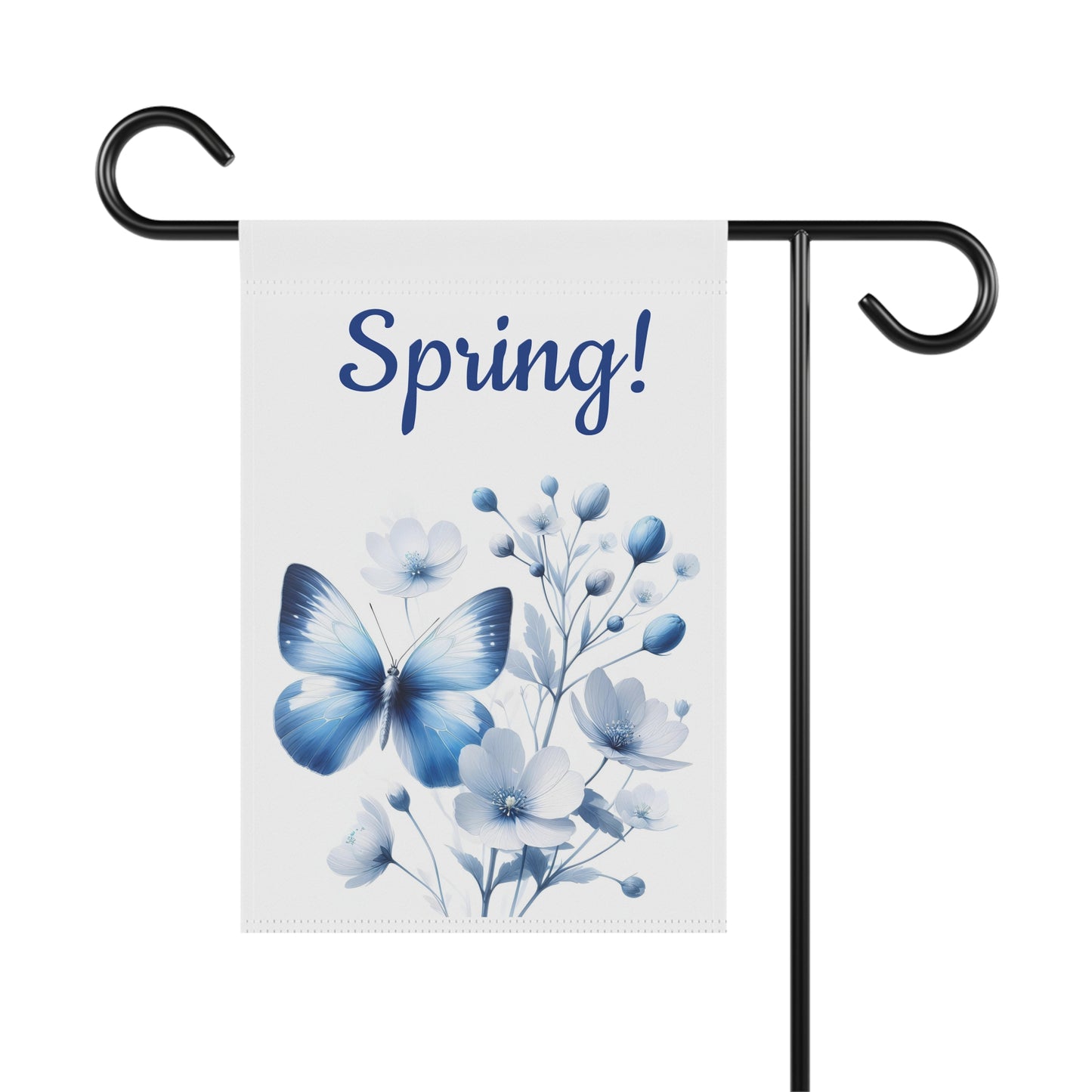 Elegant Single Blue Butterfly & Blue Floral Spring Garden Flag