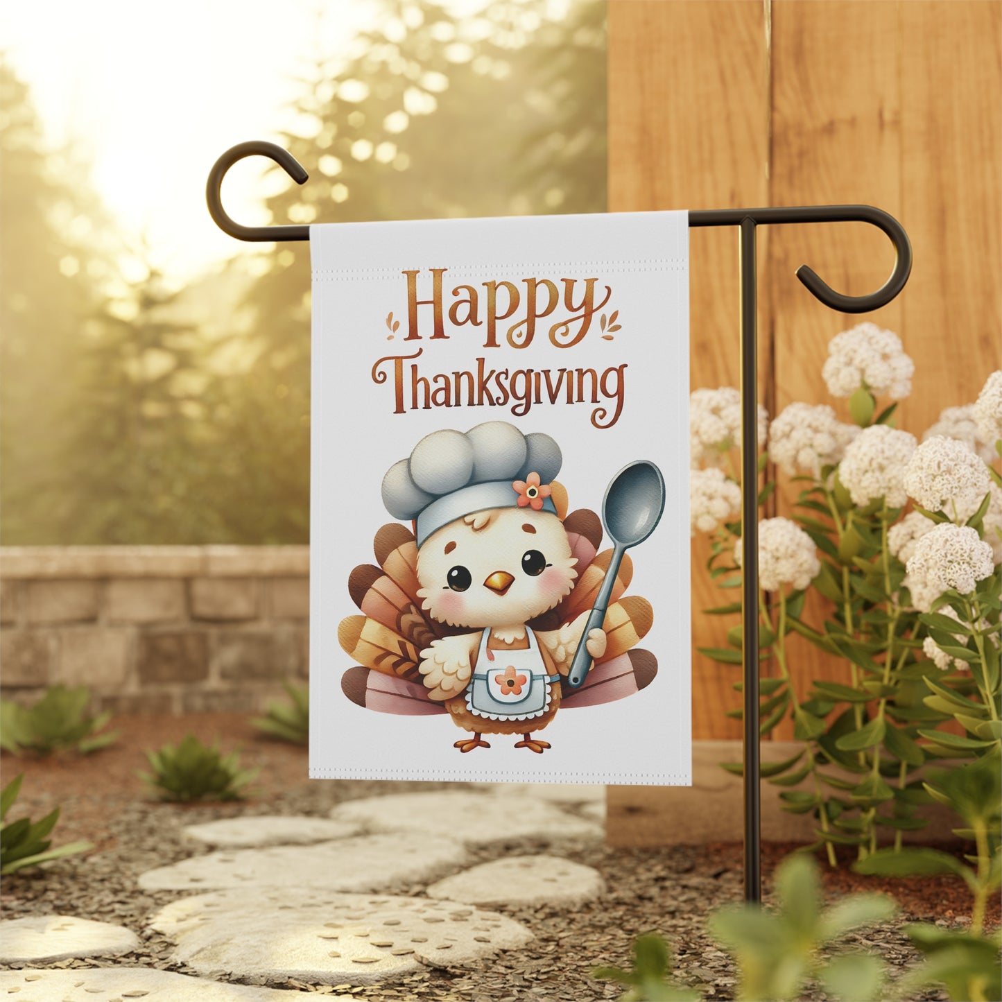 Cute Chef Turkey Happy Thanksgiving Garden Flag