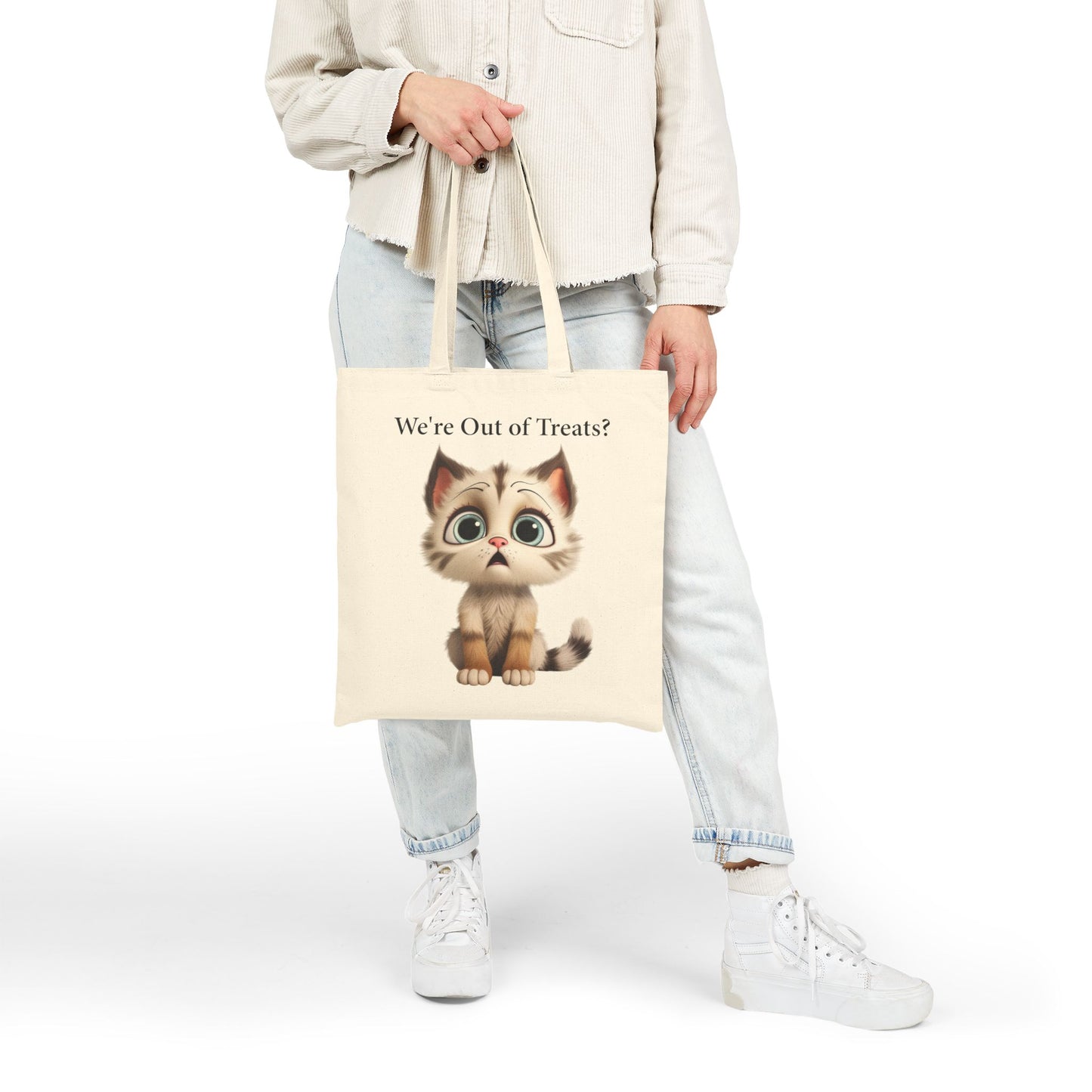 Funny "We're Out of Treats?" Cat Canvas Tote Bag