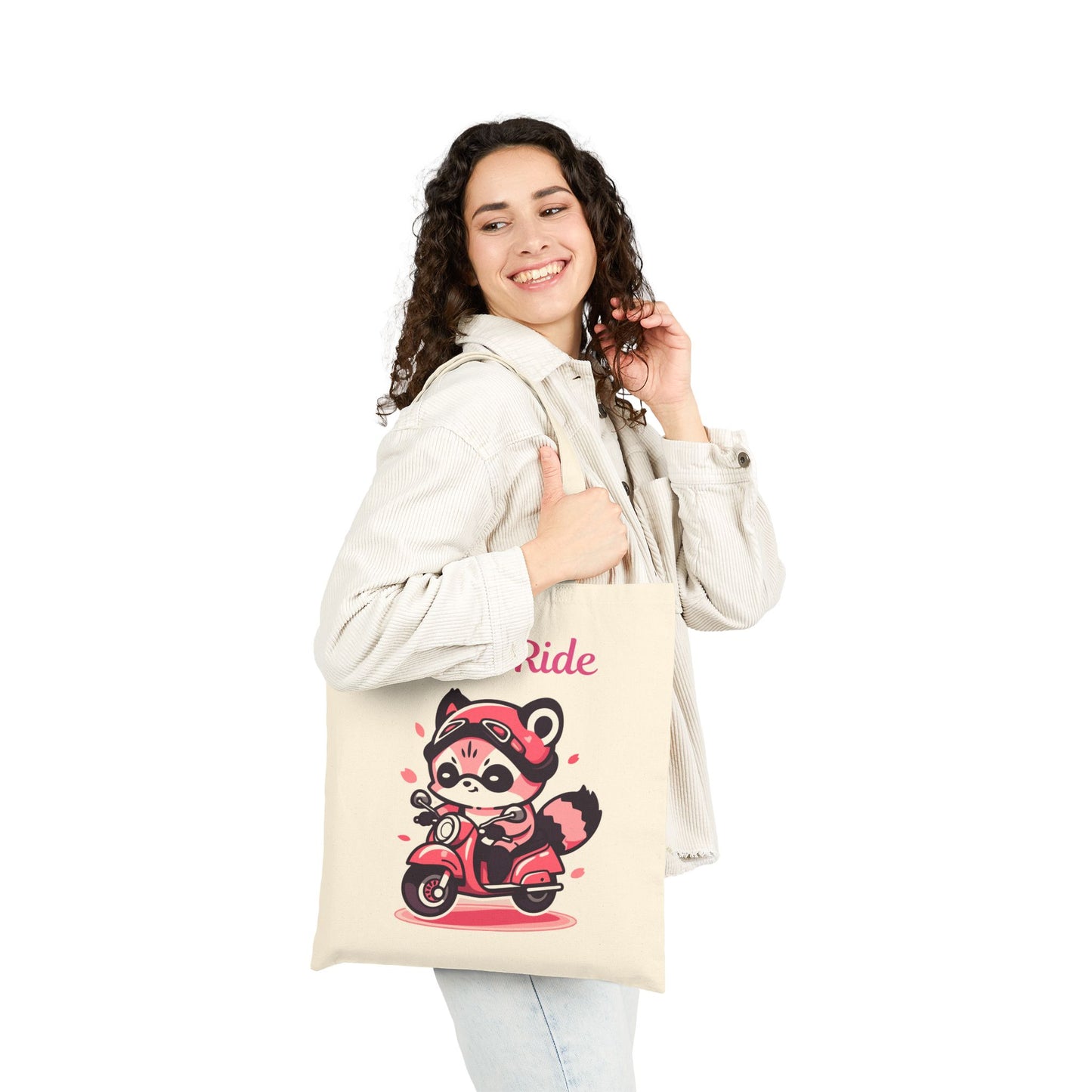 Adorable Raccoon Biker Reusable Tote Bag
