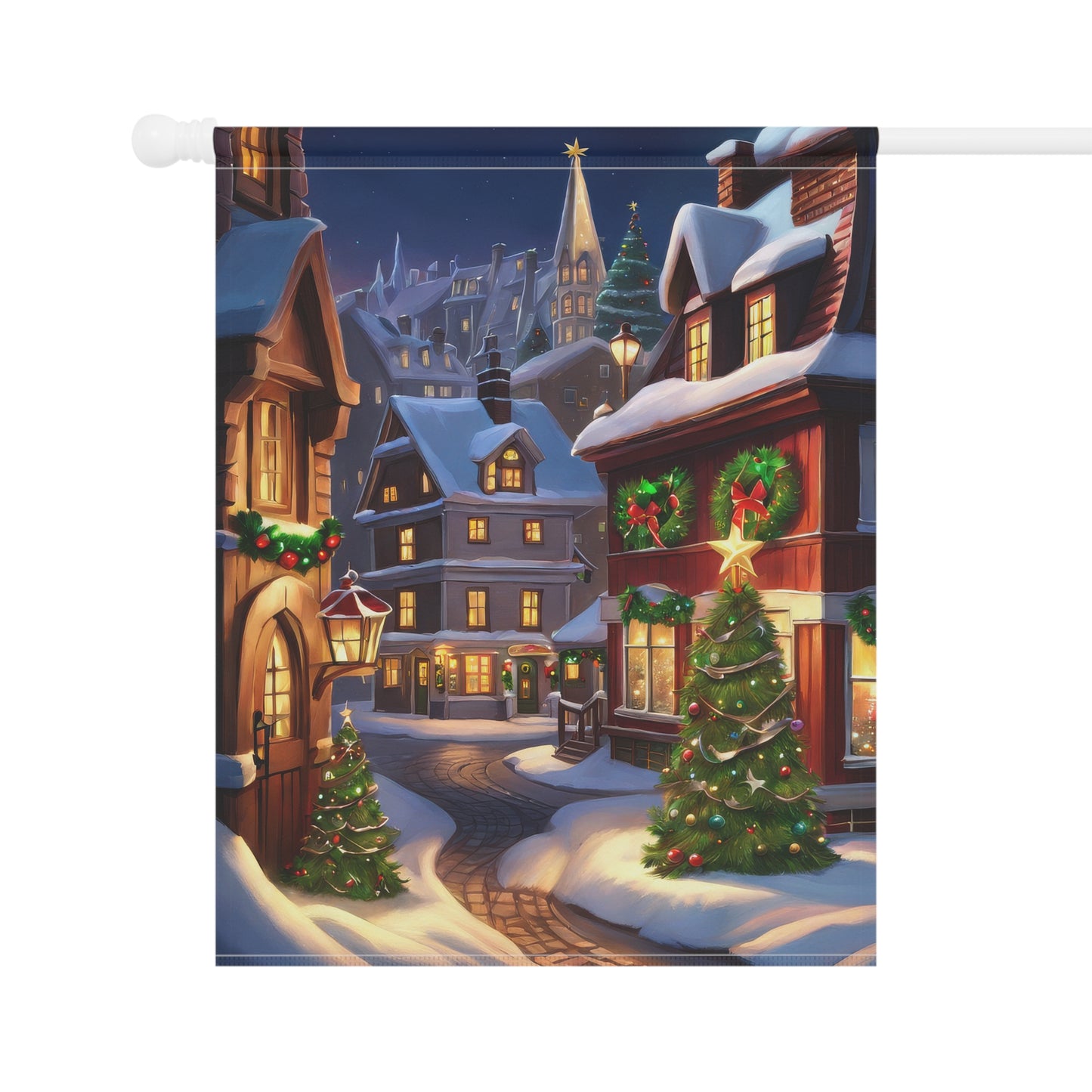Enchanting Christmas Village Street Garden Flag