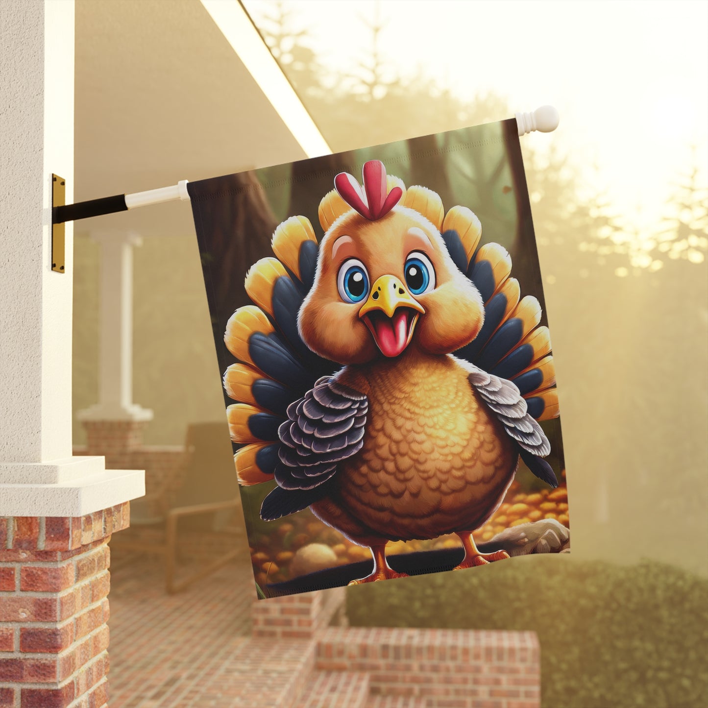 Happy Cartoon Turkey Garden Flag