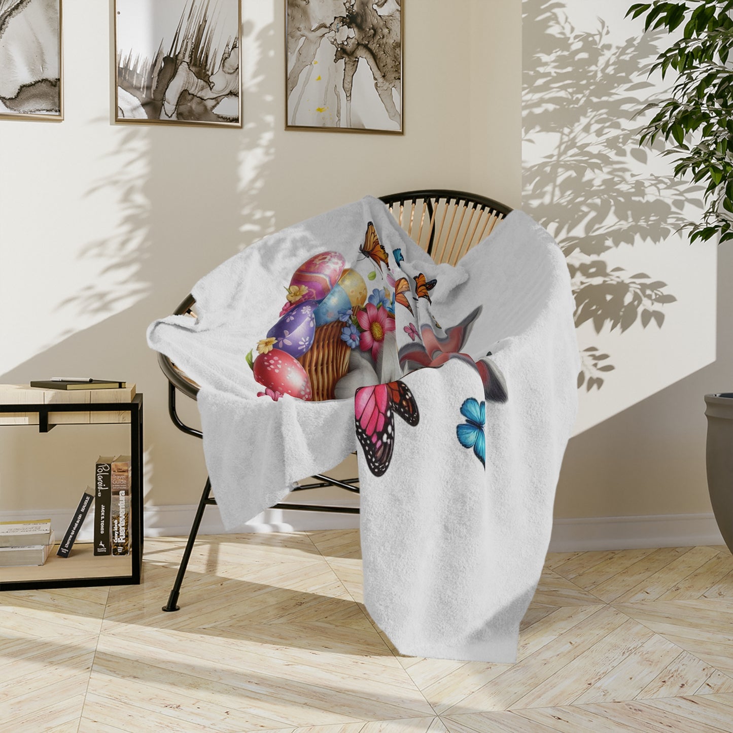 Cheerful Easter Bunny Basket Velveteen Blanket