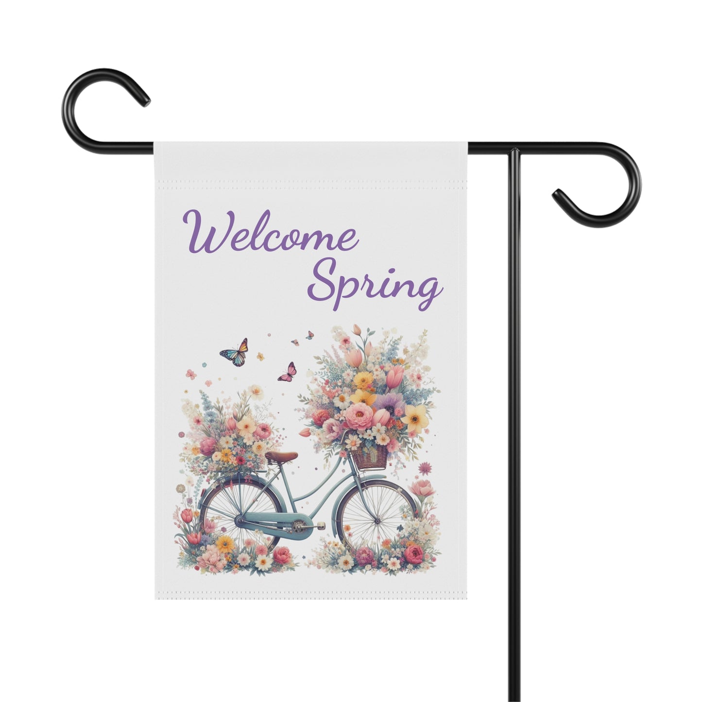 Welcome Spring Garden Flag with Floral Bicycle Design