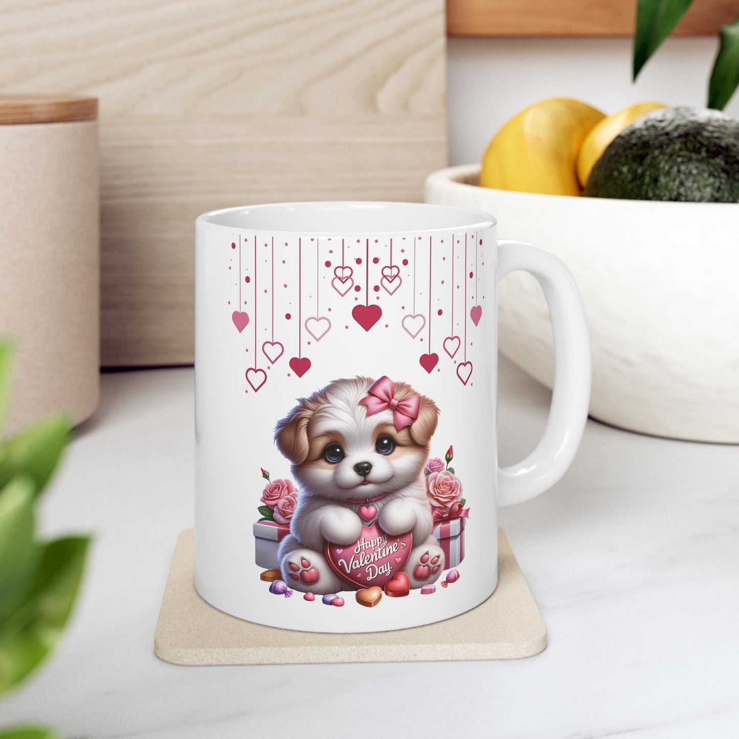 Adorable Puppy "Happy Valentine's Day" Coffee Mug