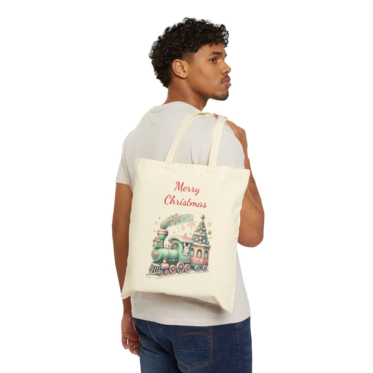 Whimsical Christmas Train with Bunny Tote Bag