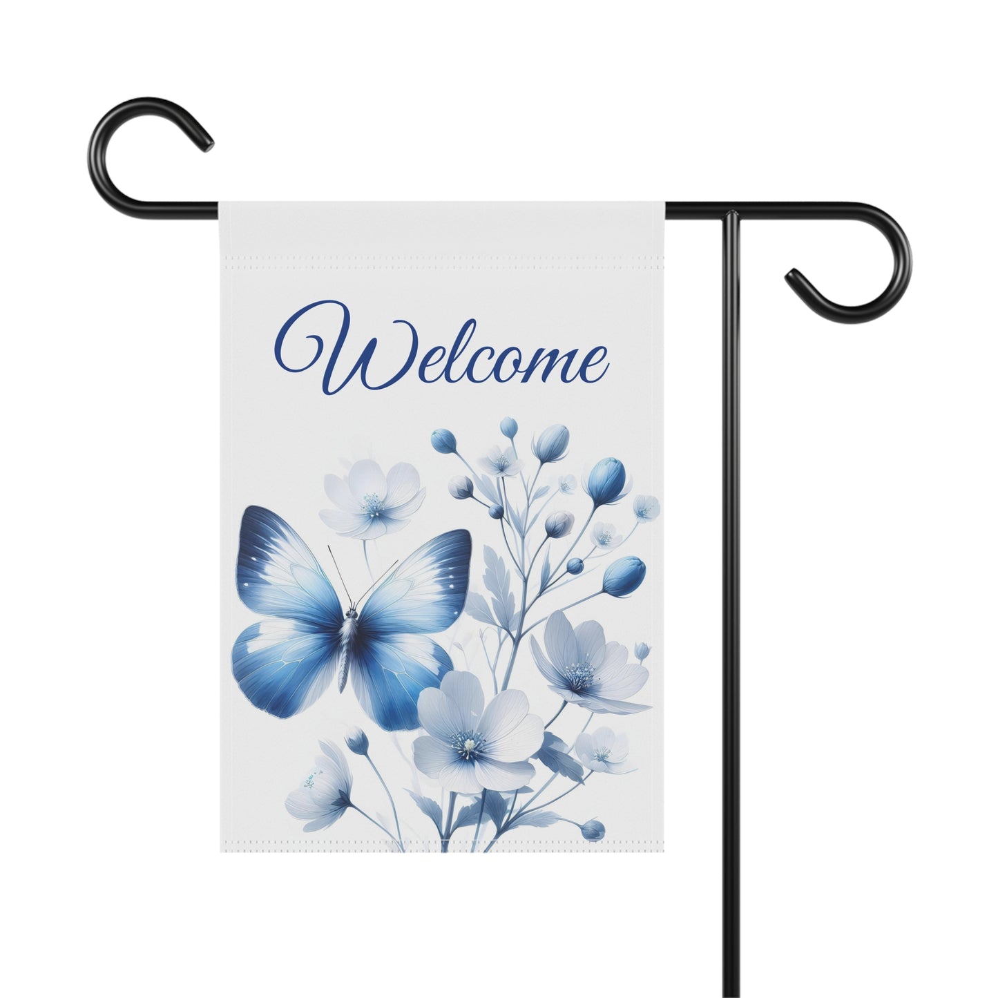 Elegant Blue Butterfly Welcome Garden Flag