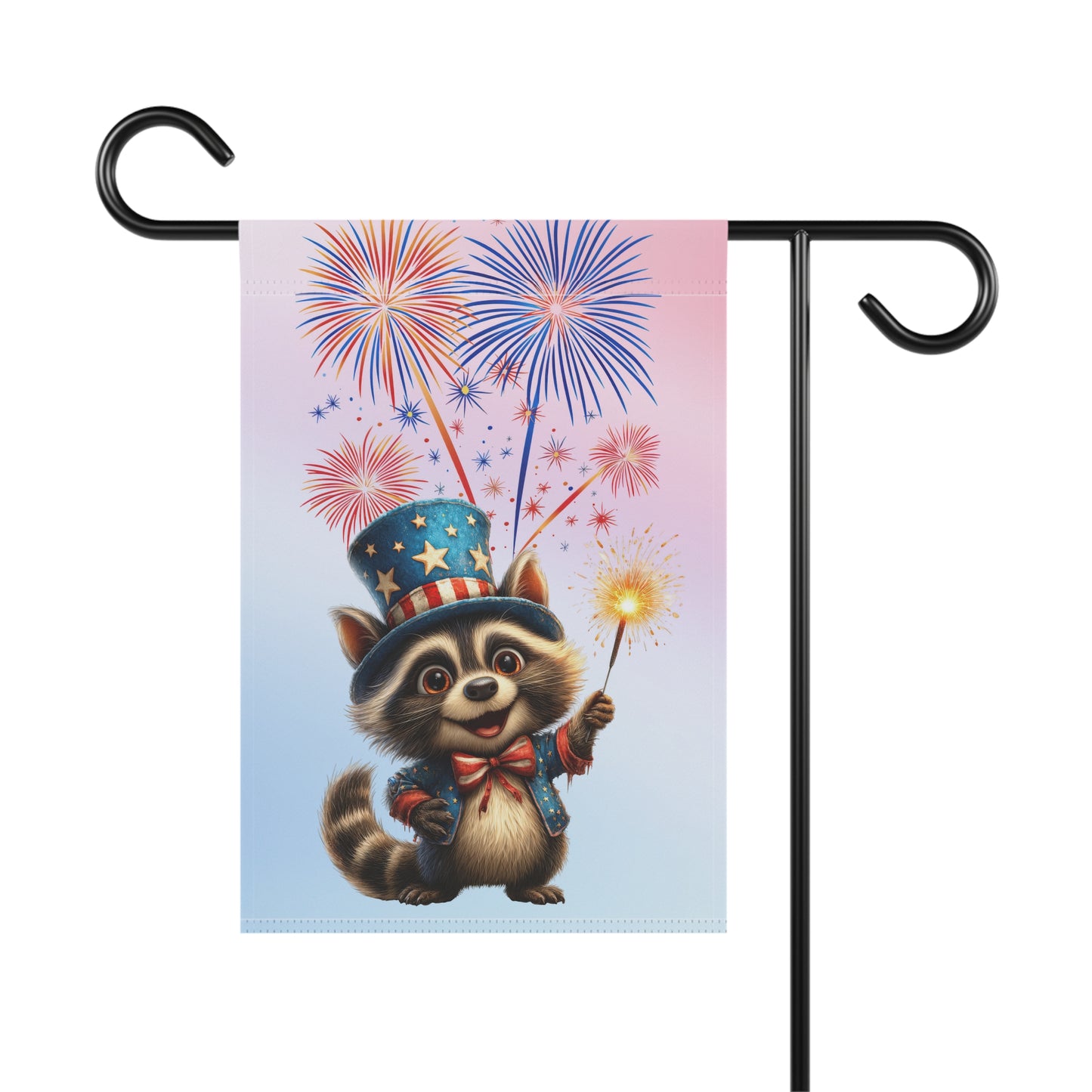 Happy Raccoon Patriotic Garden Flag