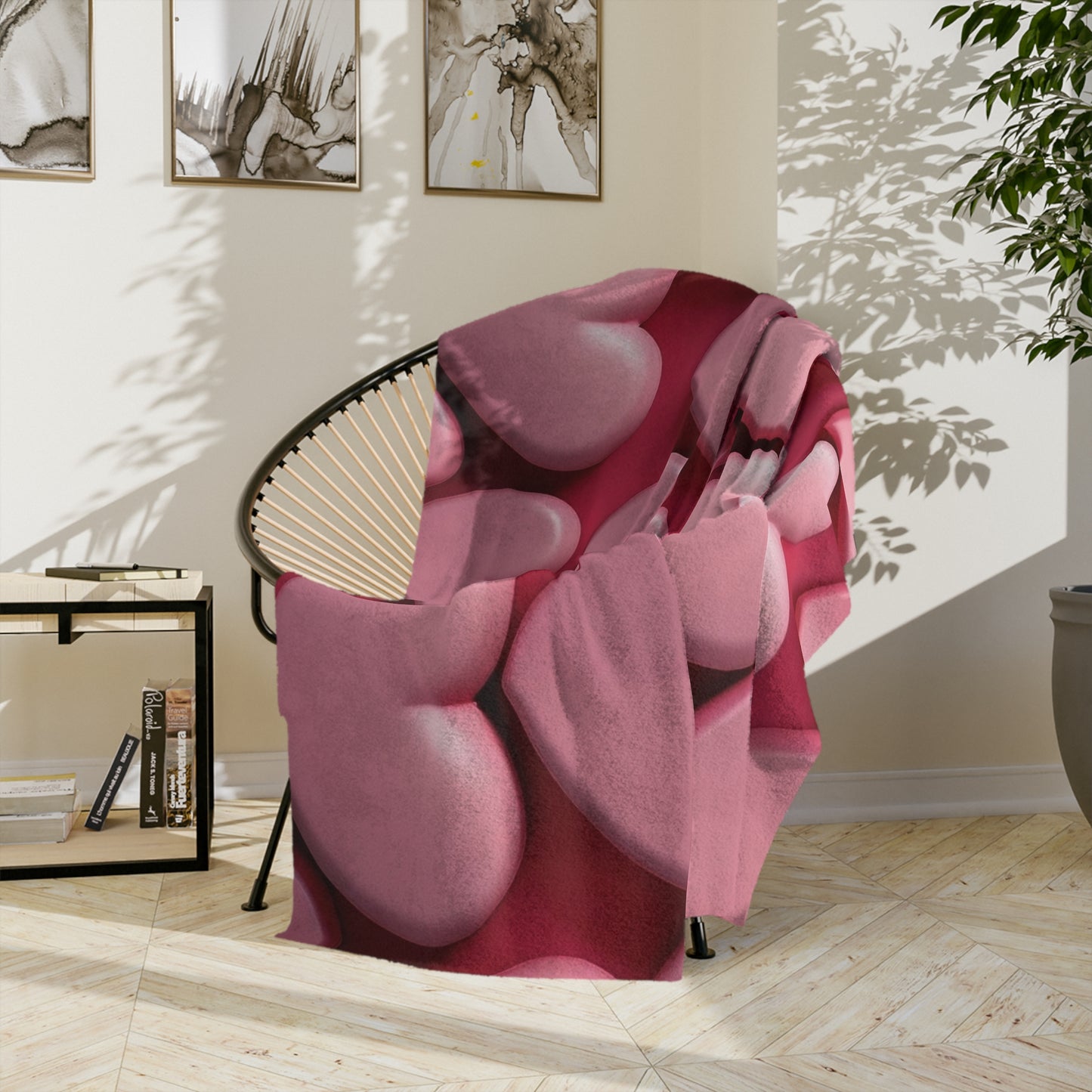 Soft Pink Hearts Texture Blanket