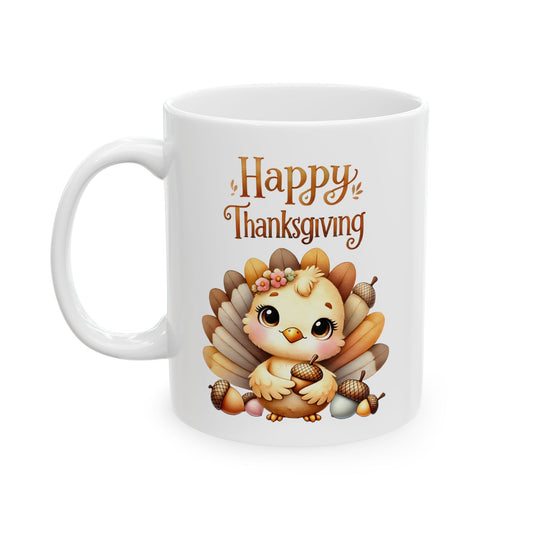 Happy Thanksgiving Coffee Mug with a Cute Turkey Design