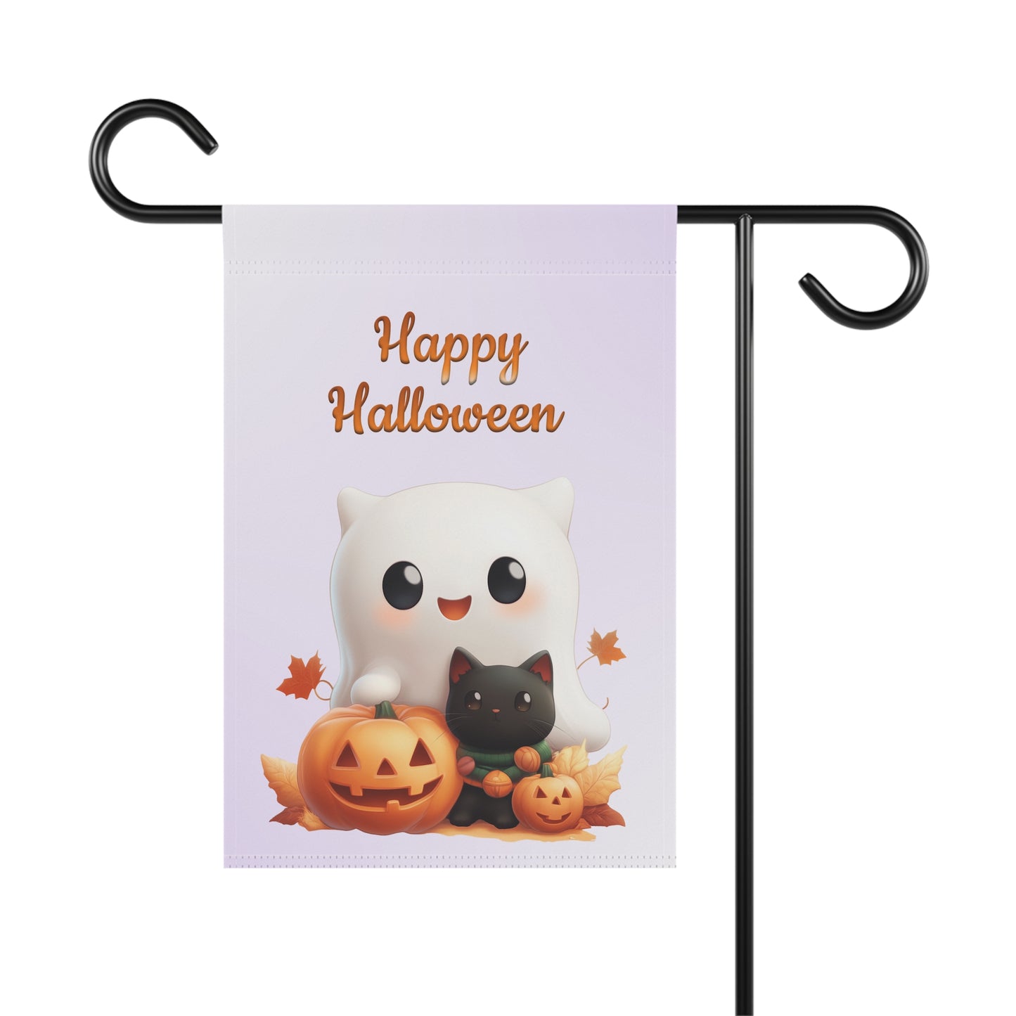 Cute Ghost & Black Cat Halloween Garden Flag