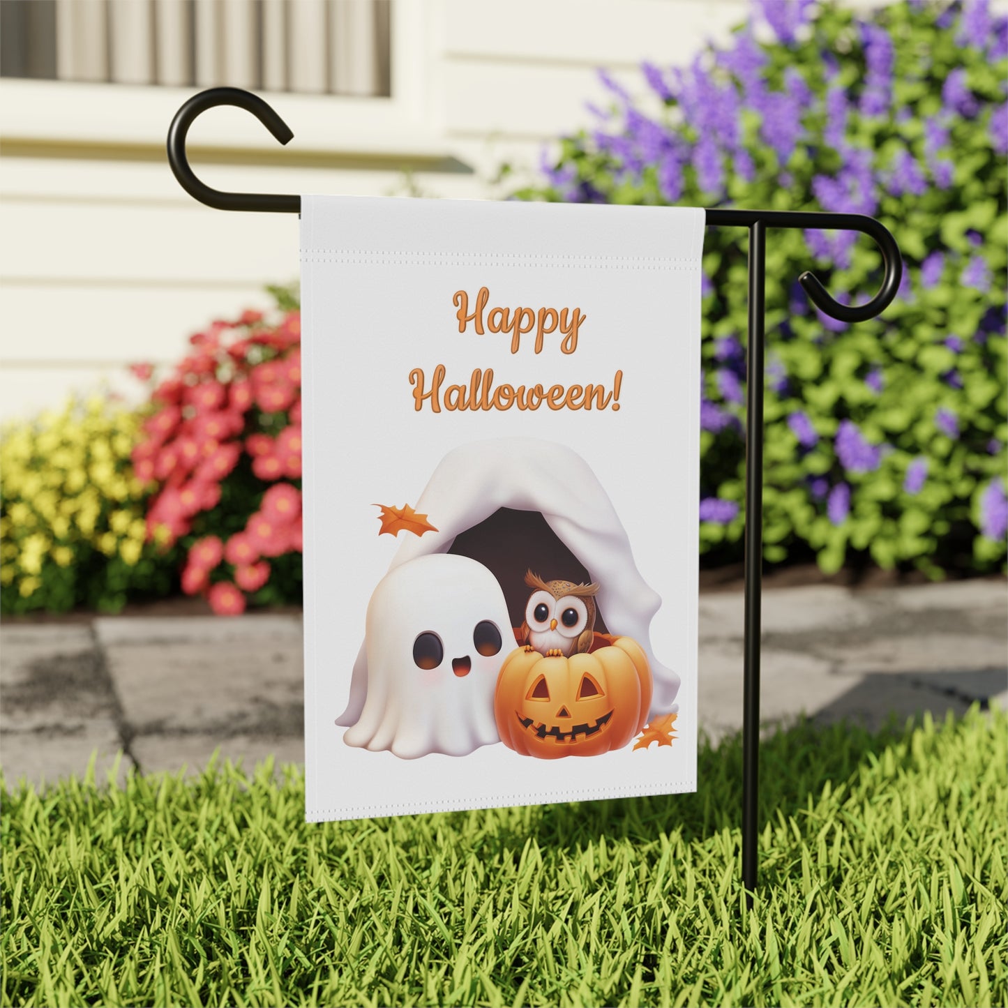 Cute Ghost & Owl Garden Flag