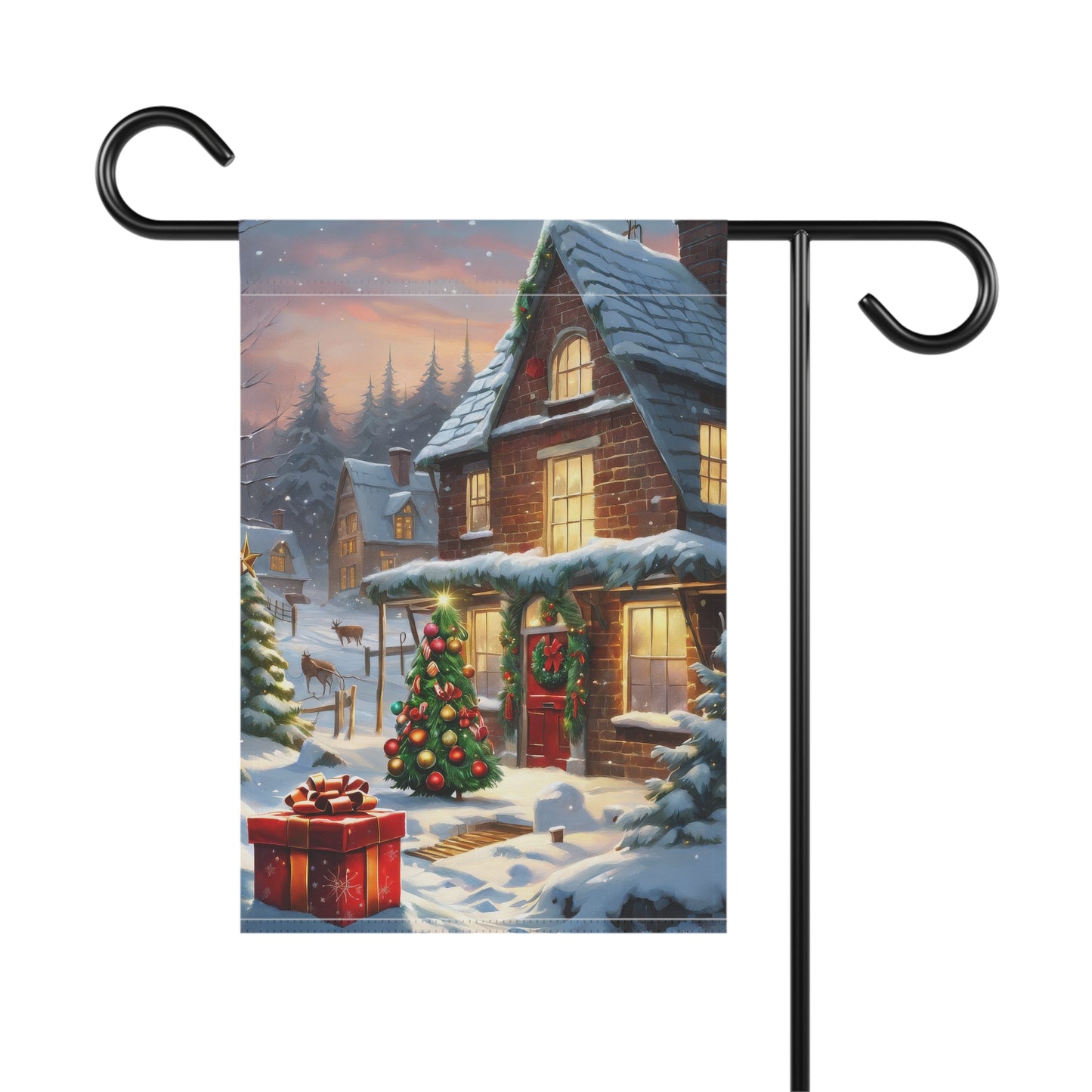 Cozy Christmas Cottage Garden Flag