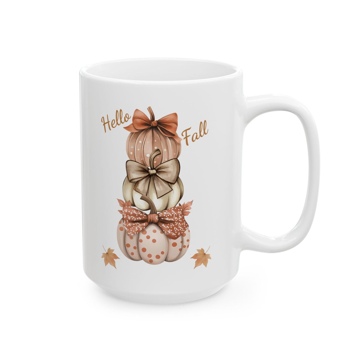 "Hello Fall" Bowed Pumpkin Stack Coffee Mug