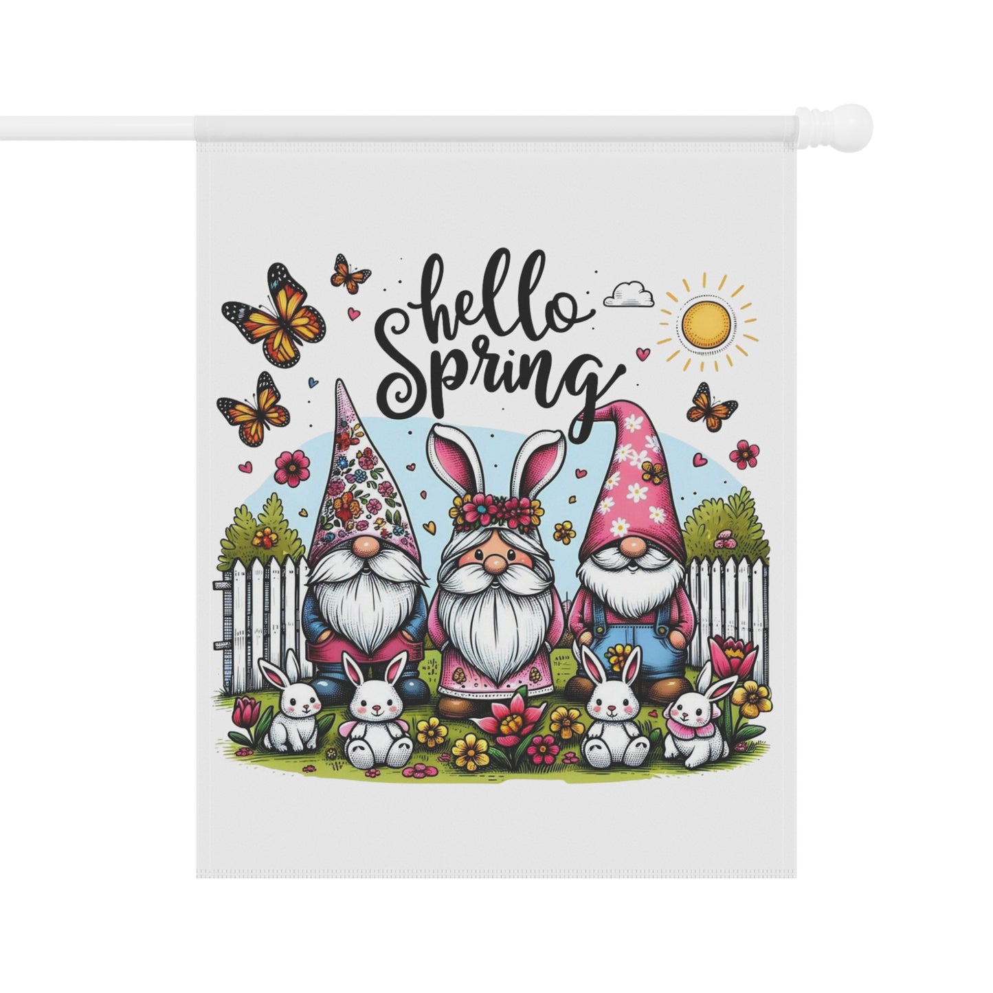 Hello Spring Gnomes Garden Flag
