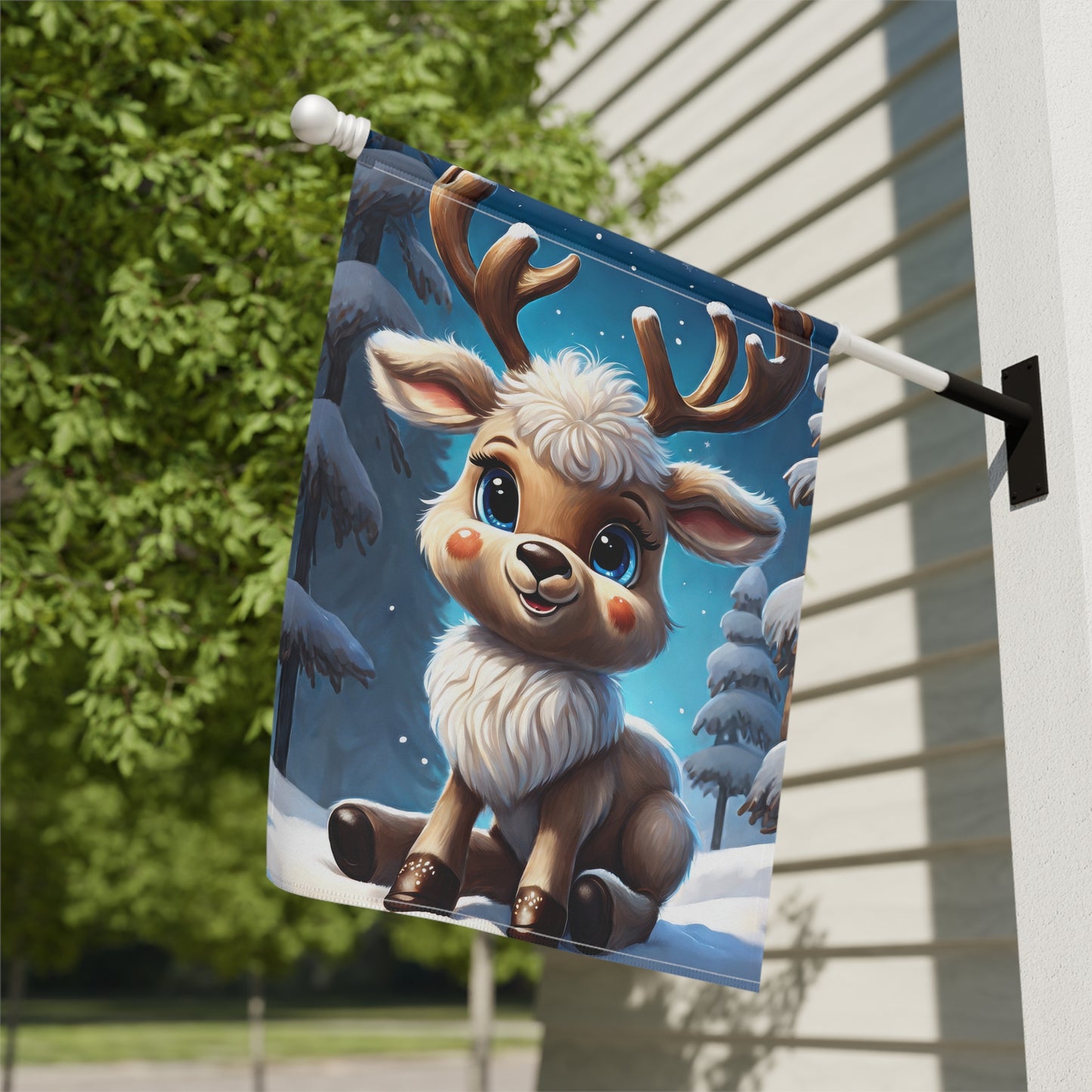 Cute Baby Reindeer Holiday Garden Flag/ House Banner