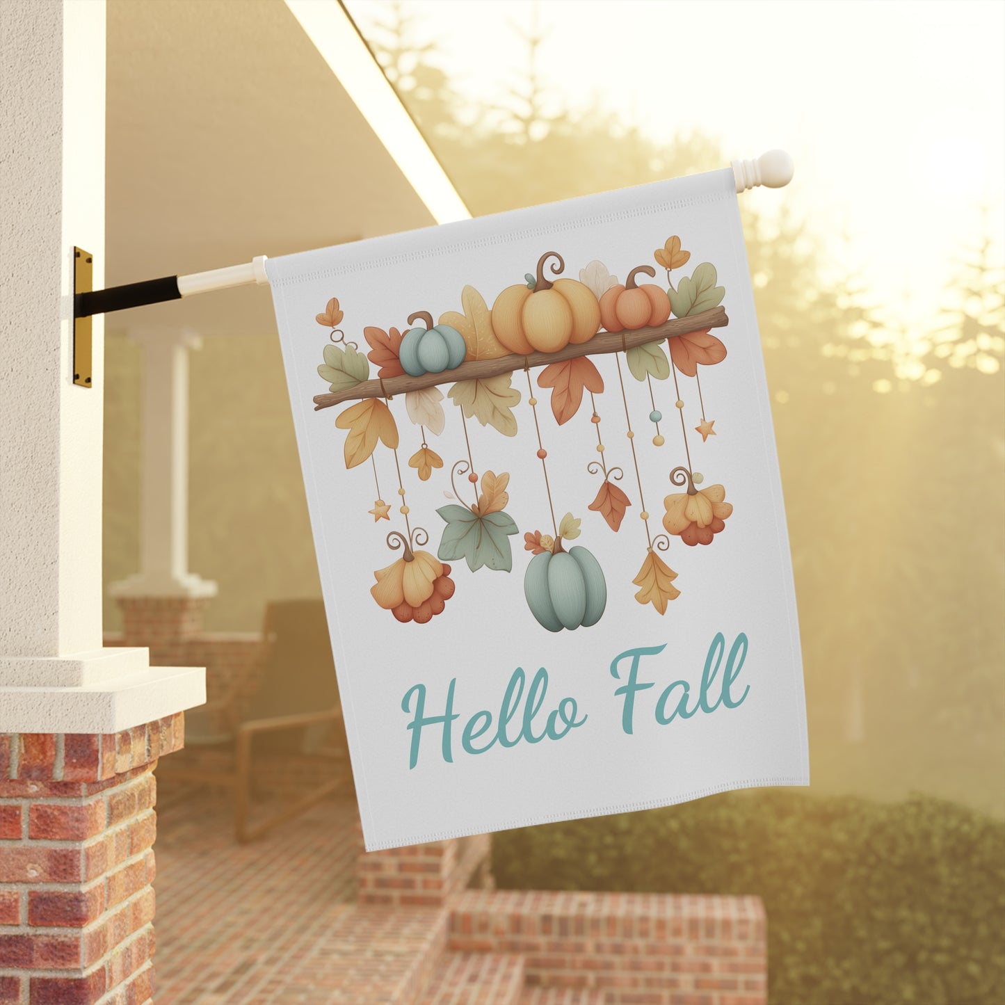 Hello Fall Pumpkin Garland Garden Flag