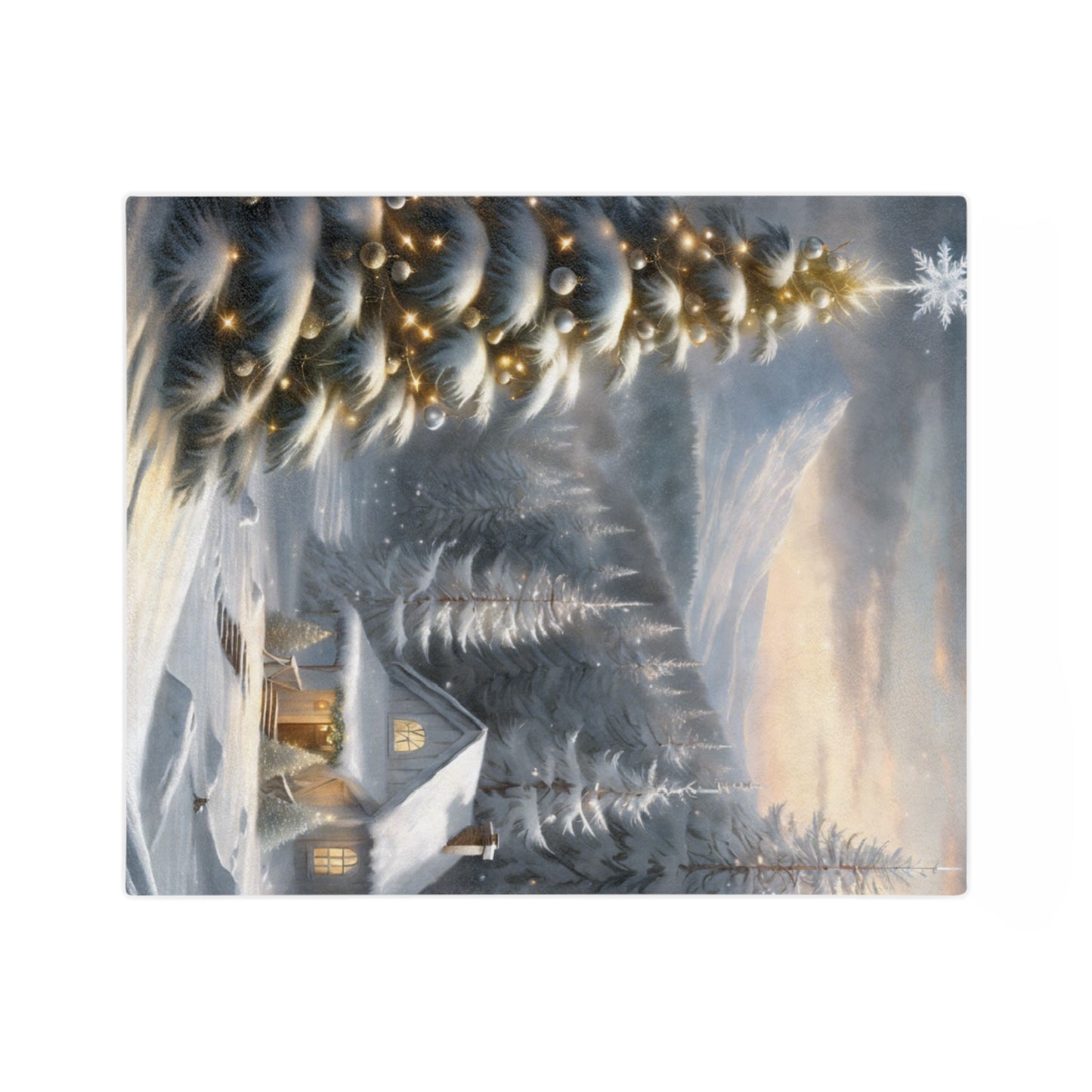 Cozy Snowy Mountain Scene Plush Blanket