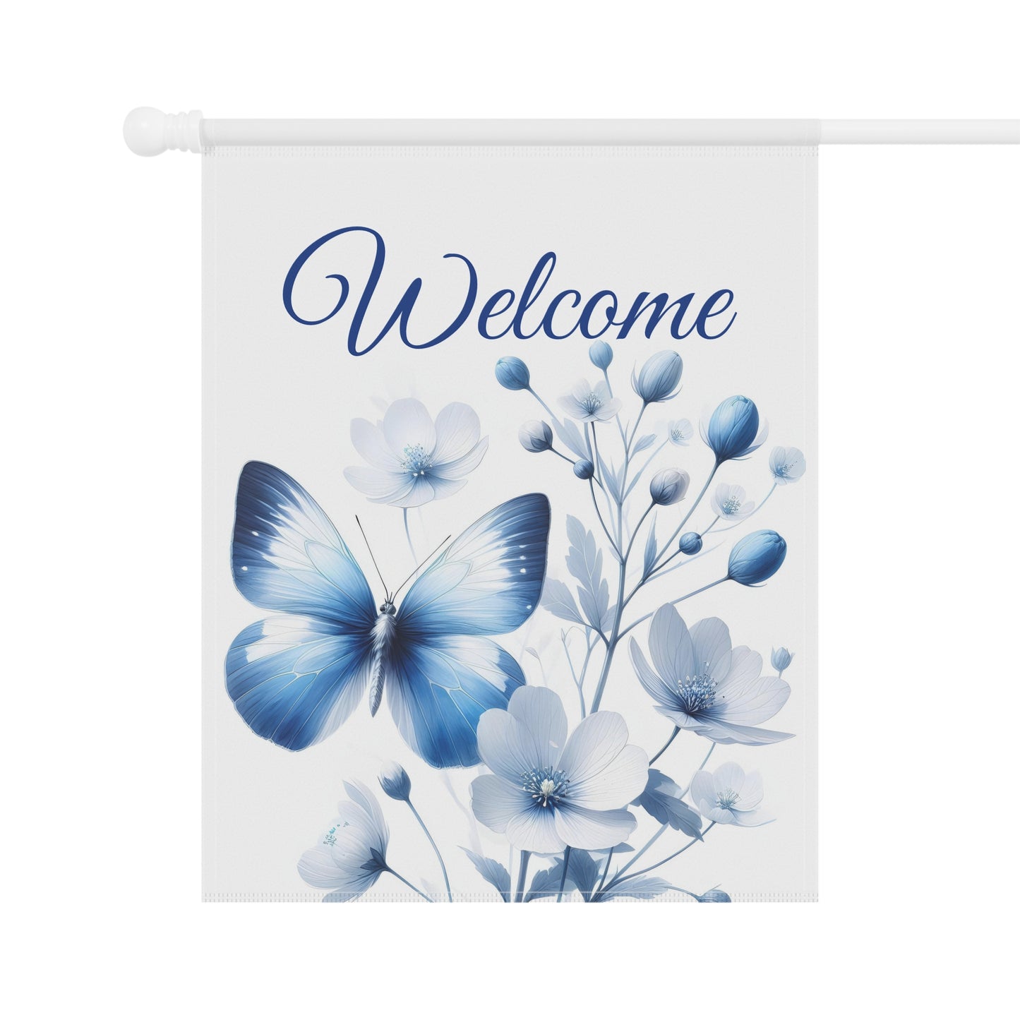Elegant Blue Butterfly Welcome Garden Flag