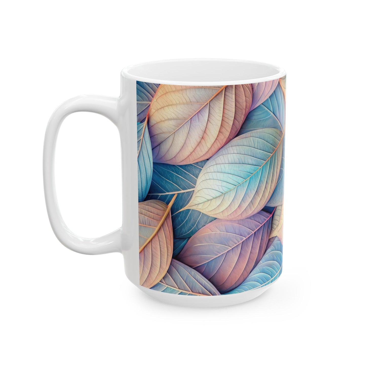 Pastel Blue and Pink Leaves Coffee Mug