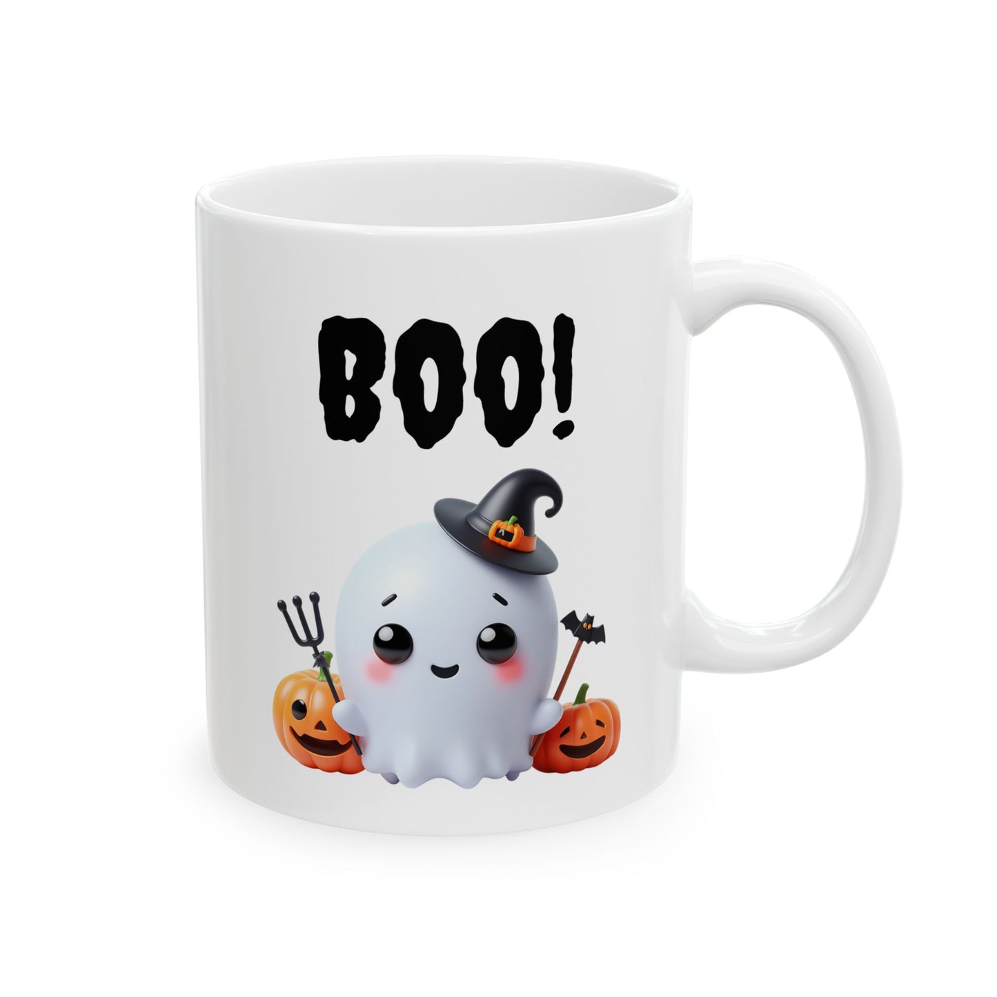 BOO!" Cute Ghost & Witch Hat Coffee Mug