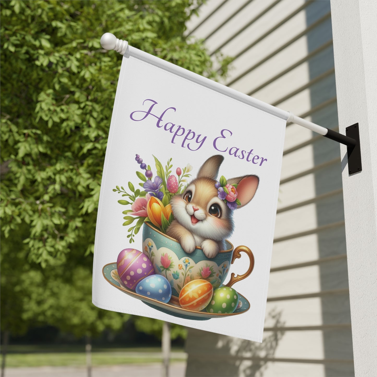Bunny in Teacup Easter Garden Flag