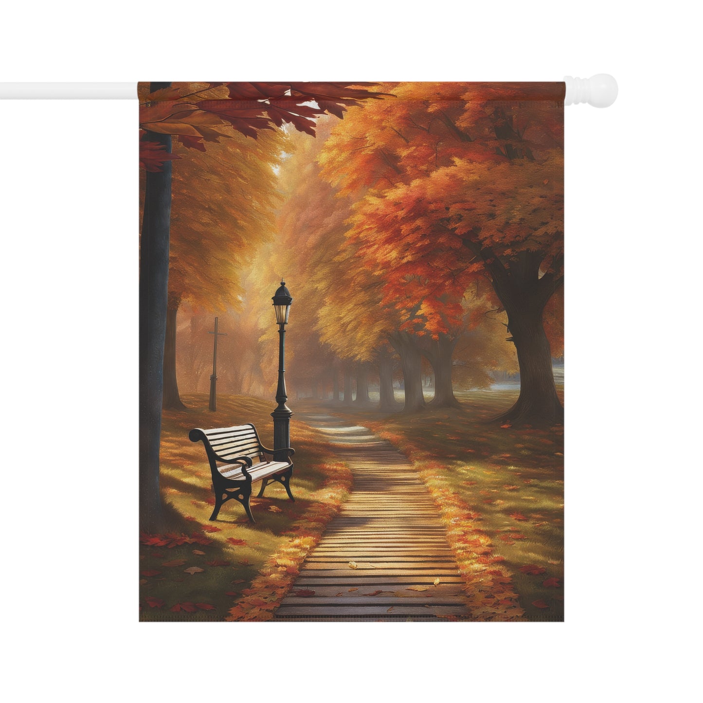 Rustic Autumn Park Path Garden Flag