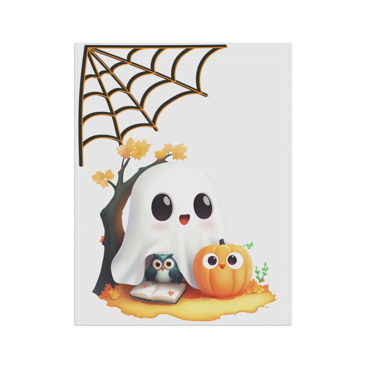 Cute Ghost and Owl Halloween Garden Flag