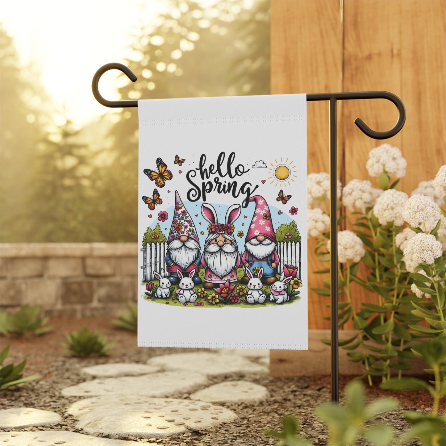 Hello Spring Gnomes Garden Flag