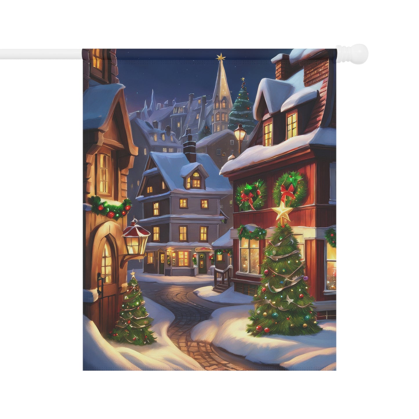 Enchanting Christmas Village Street Garden Flag