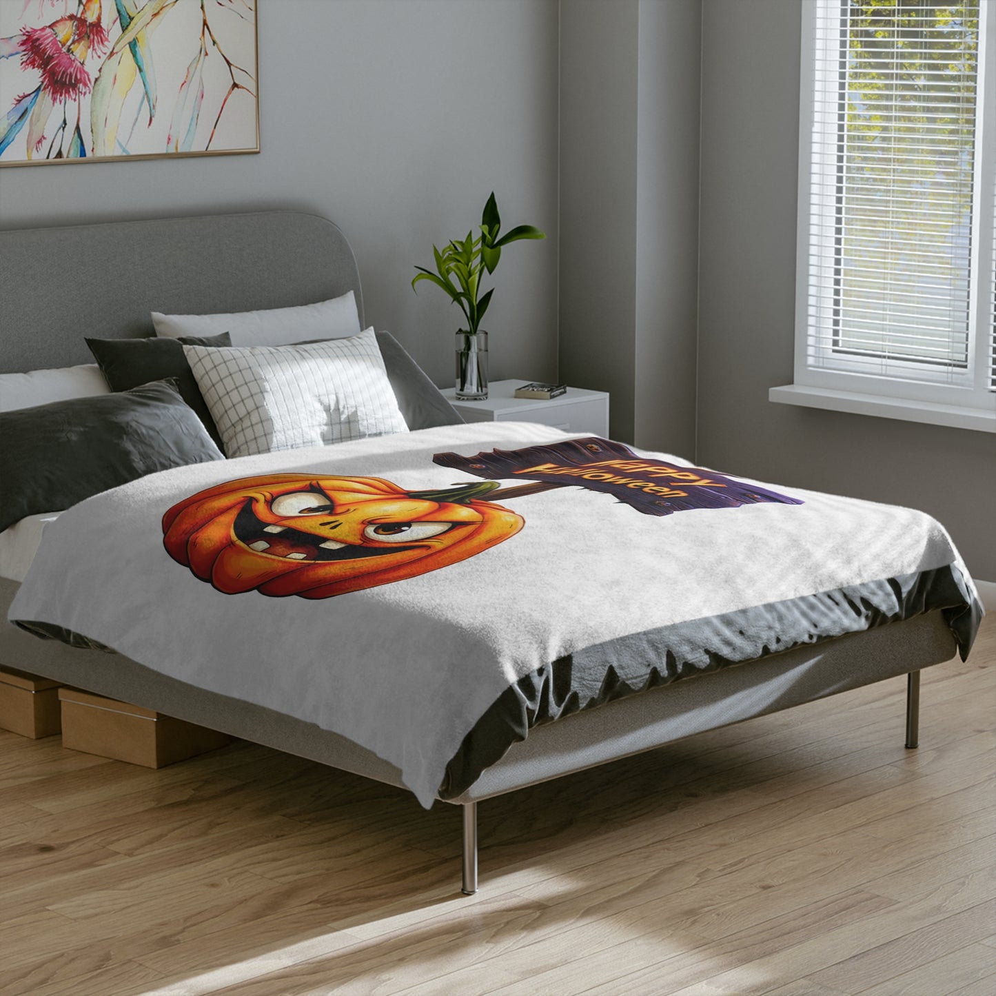 Happy Halloween Jack-o'-Lantern Sign Plush Blanket