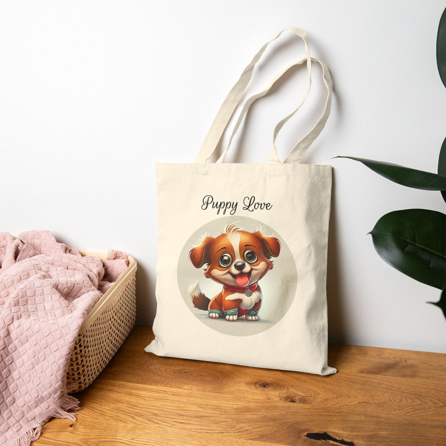 Adorable Puppy Love 100% Cotton Canvas Tote Bag