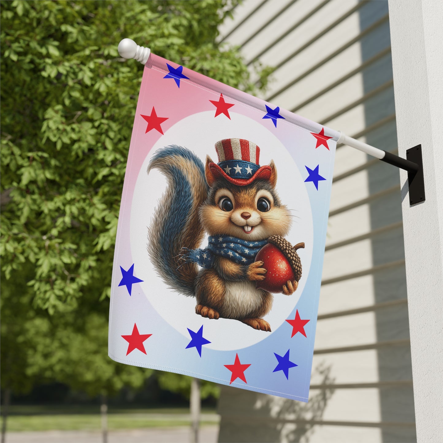 Patriotic squirrel 4thy of July Holiday Flag