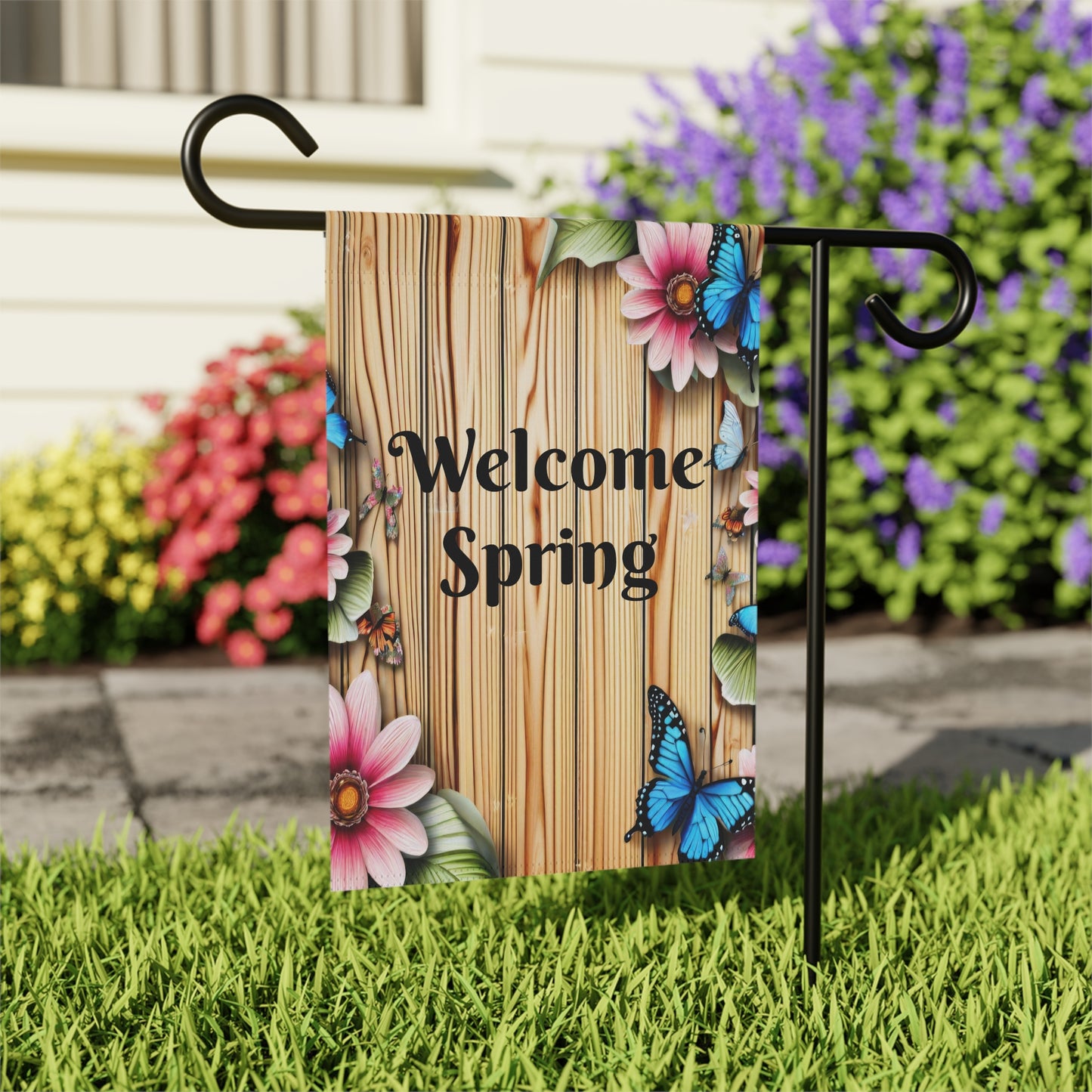 Rustic Wood Welcome Spring Garden Flag