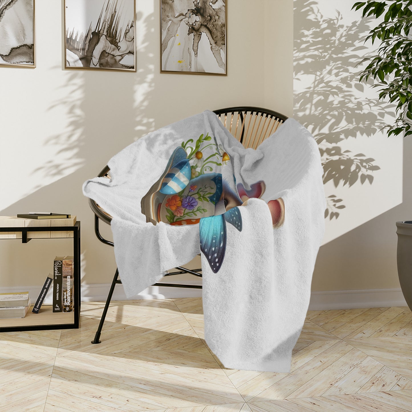 Charming Teacup Bunny & Butterfly Lightweight Velveteen Blanket