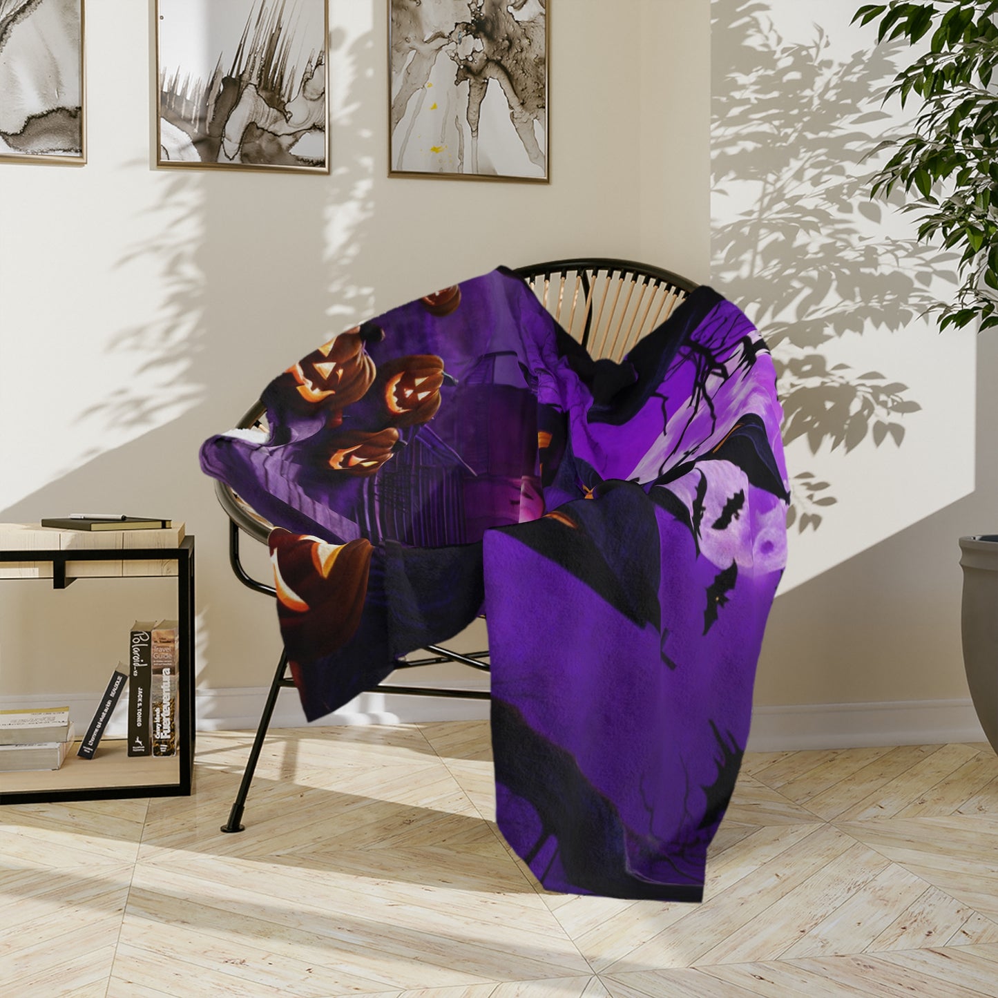 Spooky Purple Haunted House Halloween Blanket