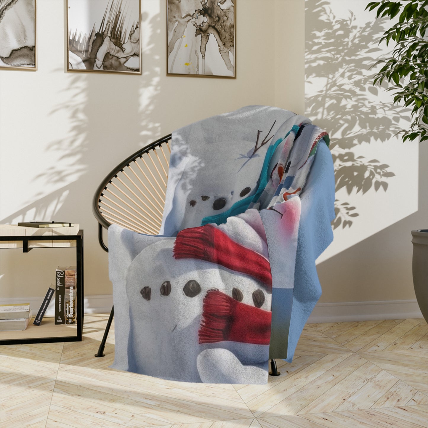 Snowman Family Velveteen Plush Christmas Blanket