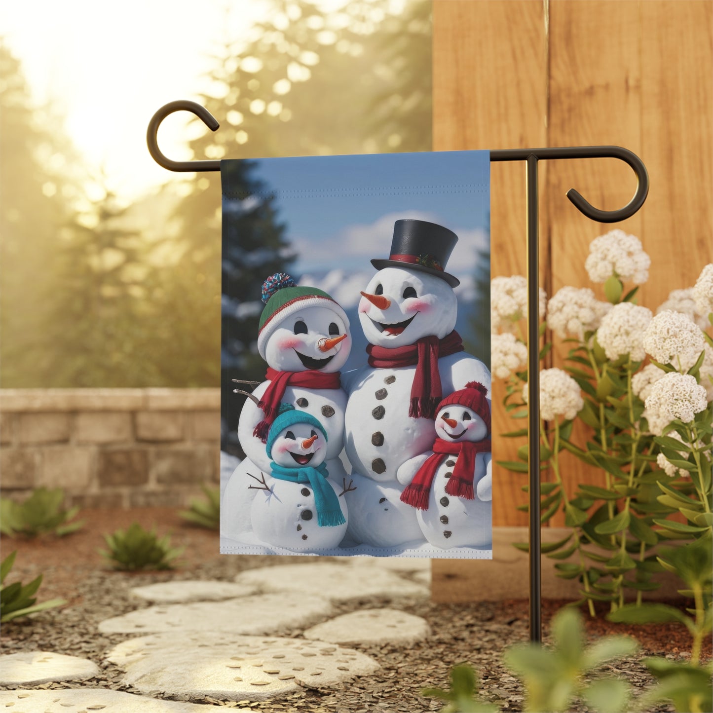 Happy Snowman Family Garden Flag/ Banner