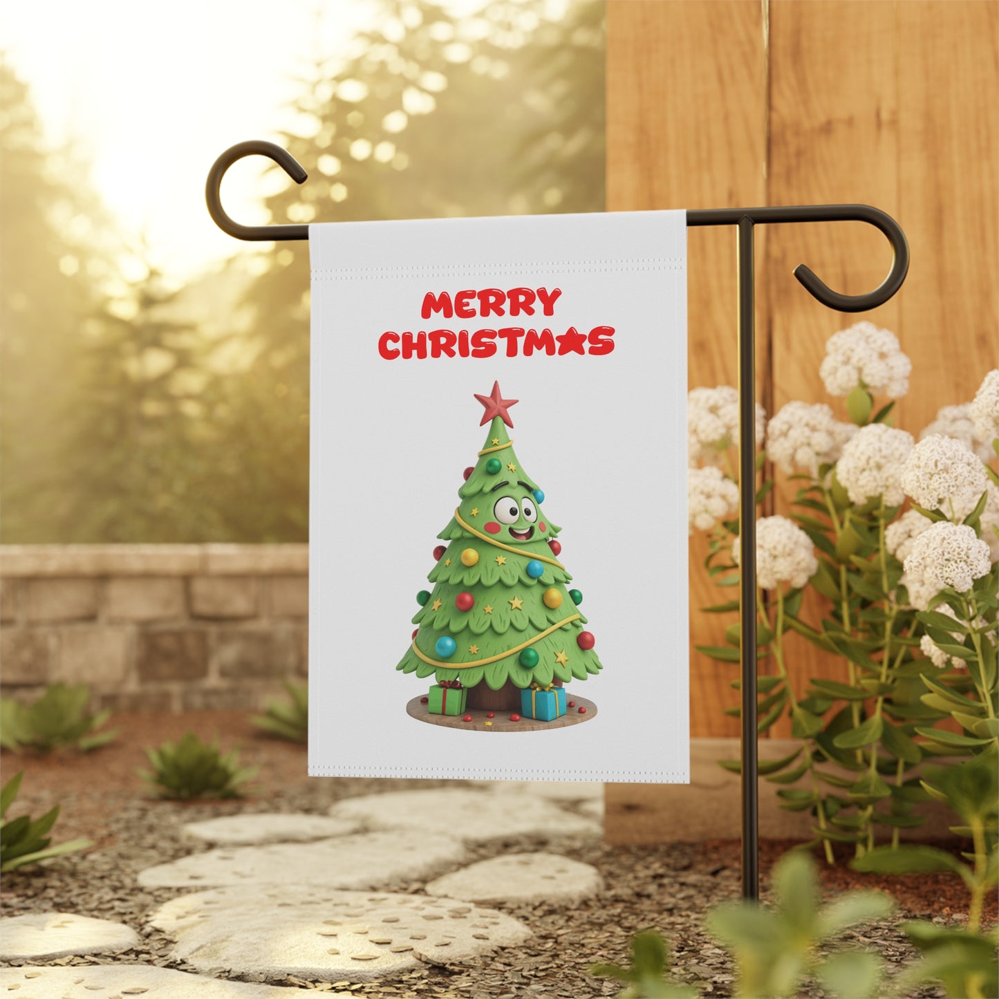 Funny Cartoon Christmas Tree Garden Flag
