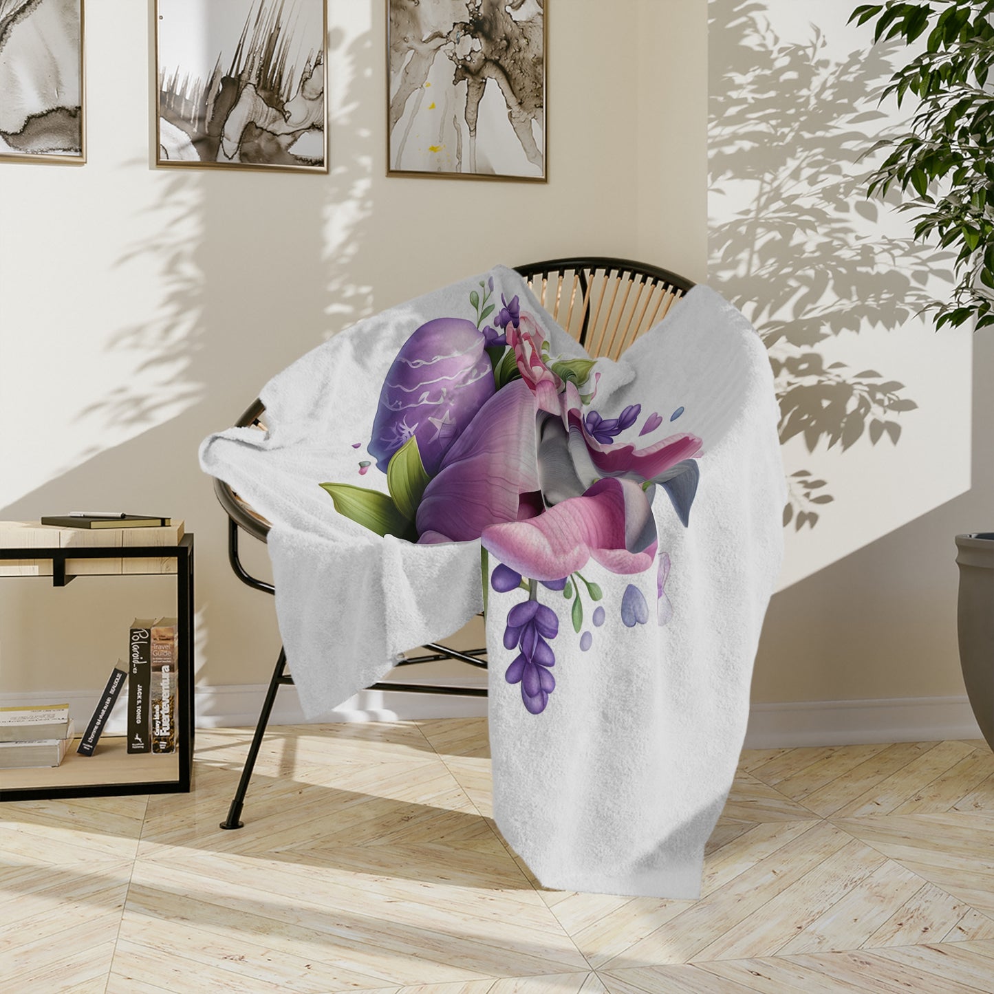 Adorable Sleeping Bunny in Bloom Velveteen Blanket