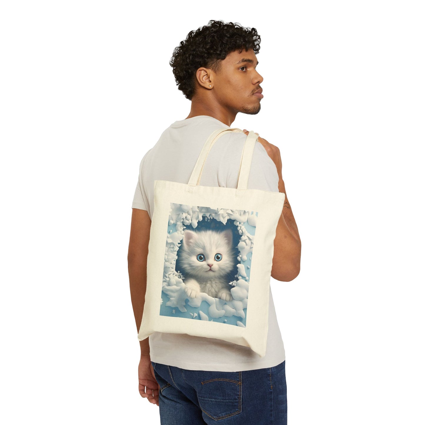 Cute Blue-Eyed Kitten Reusable Tote Bag
