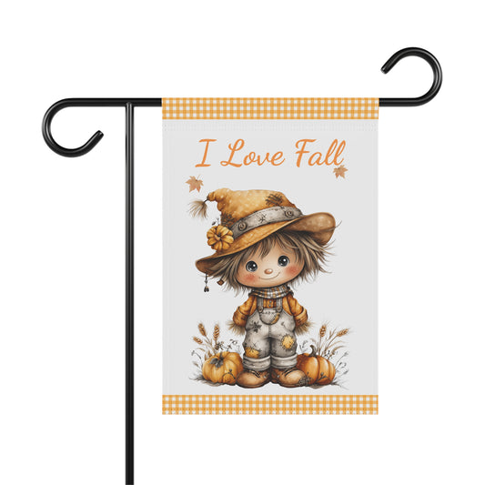 I Love Fall Cute Scarecrow Garden Flag