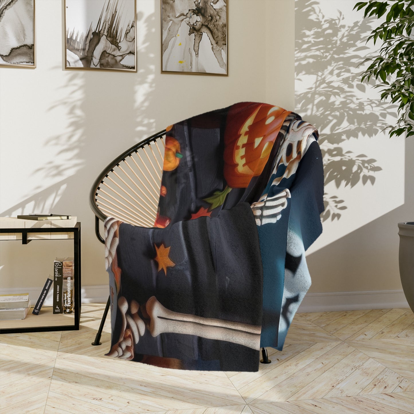Skeleton with Jack-o'-Lanterns Halloween Blanket