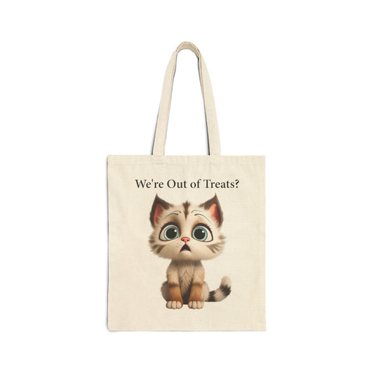 Funny "We're Out of Treats?" Cat Canvas Tote Bag