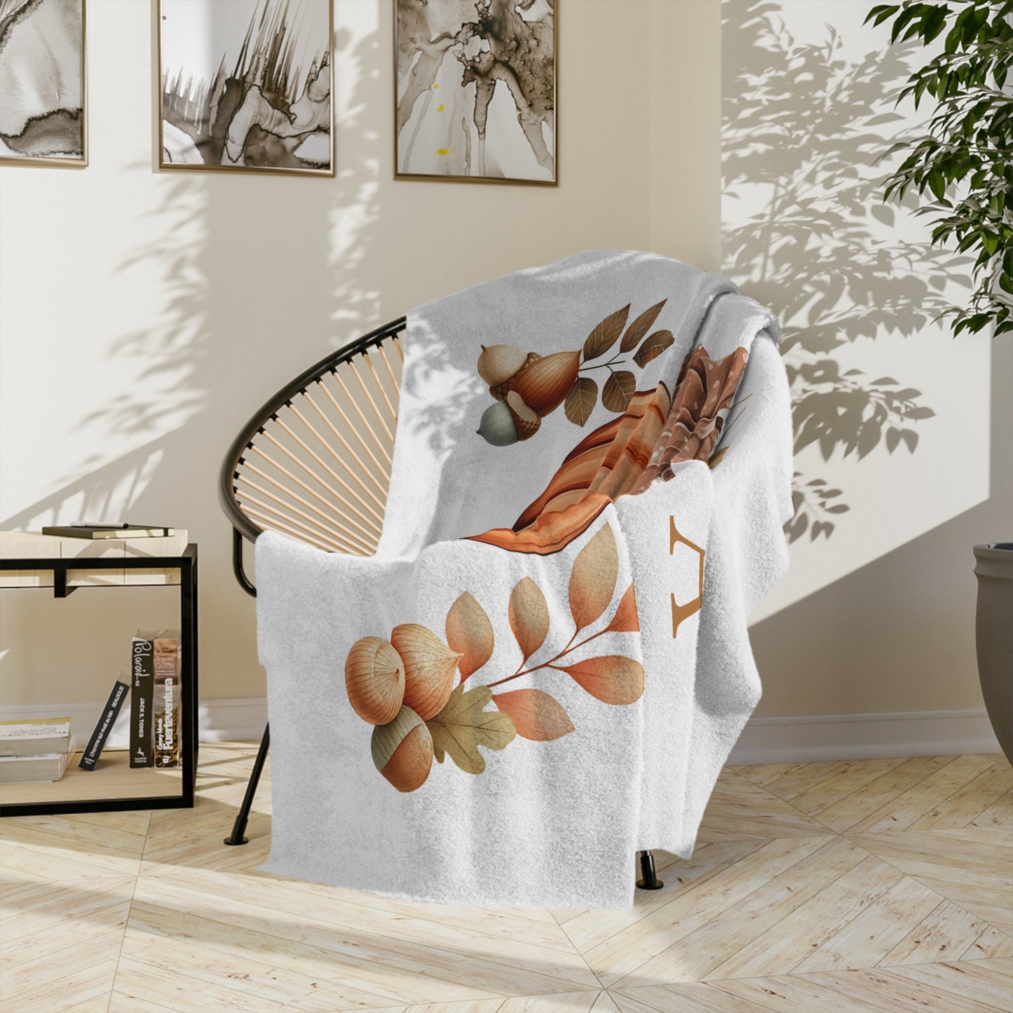Hello Fall Harvest Stacked Pumpkins Velveteen Blanket